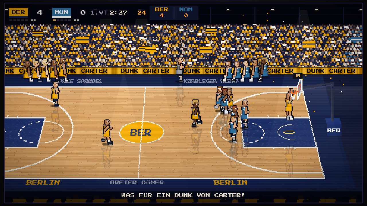 Dunk am Ring vor voller Tribüne, Laufband mit DUNK